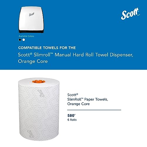 Scott® Slimroll™ Manual Towel Dispenser (47091), White, for Scott® Orange Core Towels, 12.65" x 13.02" x 7.18" (Qty 1)