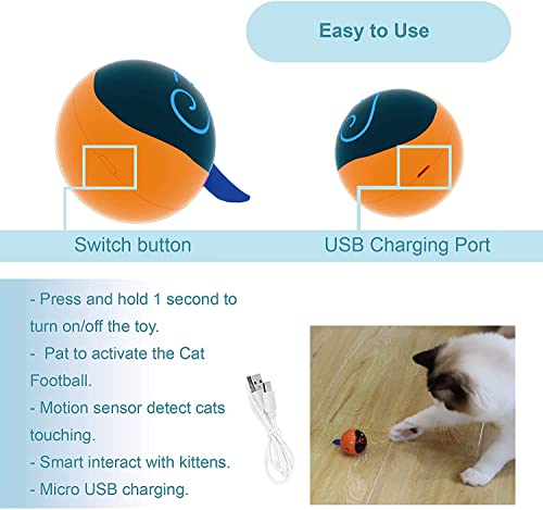 Migipaws Interactive Cat Ball Toy Set, Fun Tracker, Automatic Moving Chase Ball with Fluffy Tail, A Small Mice, Rechargeable (Orange)