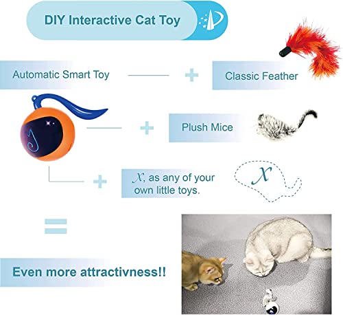 Migipaws Interactive Cat Ball Toy Set, Fun Tracker, Automatic Moving Chase Ball with Fluffy Tail, A Small Mice, Rechargeable (Orange)
