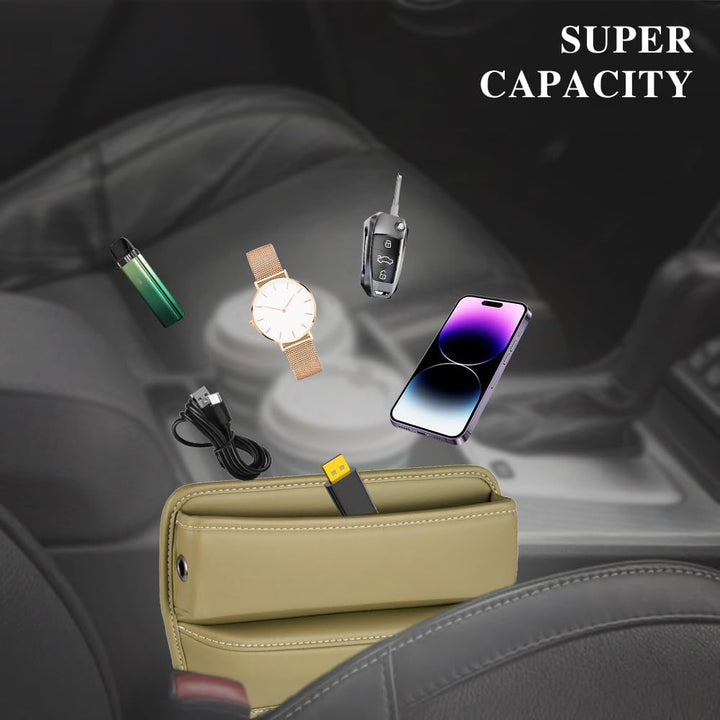 Wedcool Car Seat Gap Organizer, Premium Leather Car Seat Storage Box, Car Seat Side Pocket Organizer, Car Front Center Console Organizer Accessories Universal for Most Cars (Beige)