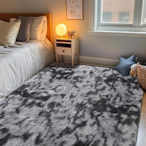Cinknots Area Rugs Fluffy Carpet Modern Living Room Bedroom Baby Nursery Dorm Soft Non-Slip Carpet Large Modern Indoor Shaggy Carpet Room Home Décor (Black Gray, 3.9'x 5.2'（120 * 160cm）)