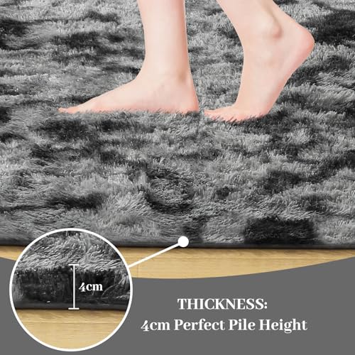 Cinknots Area Rugs Fluffy Carpet Modern Living Room Bedroom Baby Nursery Dorm Soft Non-Slip Carpet Large Modern Indoor Shaggy Carpet Room Home Décor (Black Gray, 3.9'x 5.2'（120 * 160cm）)