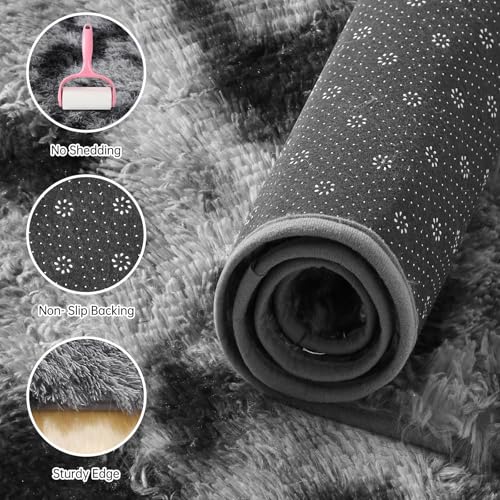 Cinknots Area Rugs Fluffy Carpet Modern Living Room Bedroom Baby Nursery Dorm Soft Non-Slip Carpet Large Modern Indoor Shaggy Carpet Room Home Décor (Black Gray, 3.9'x 5.2'（120 * 160cm）)