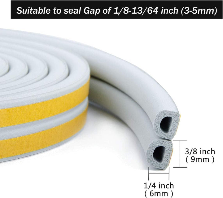 Jabukosu Indoor Weather Stripping, Doors Windows Self Adhesive Foam, Soundproofing Weatherstrip Waterproof Seal, 7/20-Inch x 6/25-Inch, (2 Seals) White (33Ft, Grey)