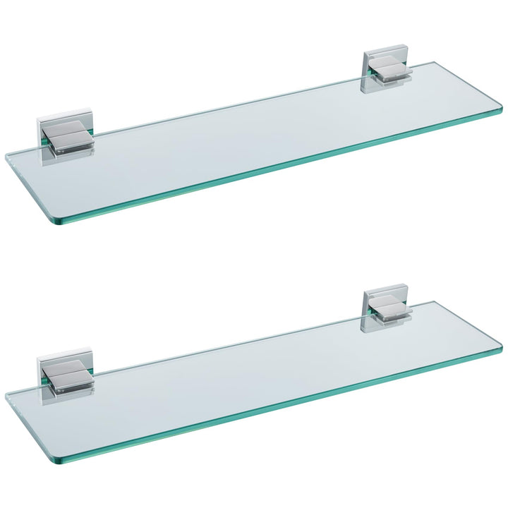 KOKOSIRI Wall Shelves Floating Bathroom Glass Shelf for Kitchen Storage, 16'' x 5.6'' Tempered Glass Wall Mounted Polished Stainless Steel, 2 Pack B1106CH-L16-P2
