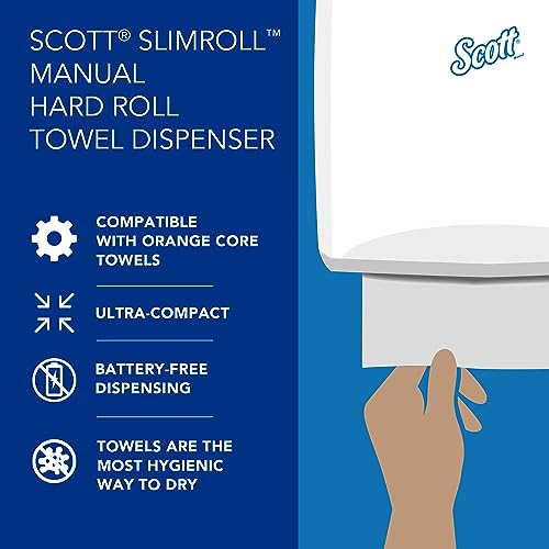 Scott® Slimroll™ Manual Towel Dispenser (47091), White, for Scott® Orange Core Towels, 12.65" x 13.02" x 7.18" (Qty 1)