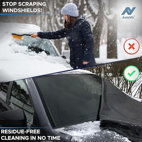 EcoNour Windshield Cover for Ice and Snow | Tough 600D Polyester Printed Fabric Windshield Frost Cover for Any Weather | Water, Heat & Sag-Proof Car Windshield Snow Cover | X-Large (69" x 42")