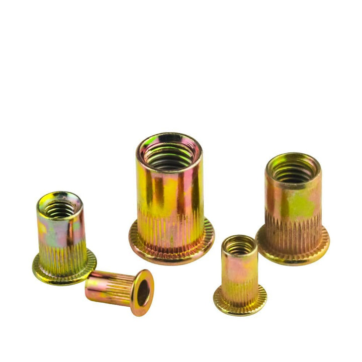 WMYCONGCONG 200 PCS Metric Rivet Nut M4 M5 M6 M8 M10 Hex Rivnut Carbon Steel Flat Head Threaded Insert Assortment Kit