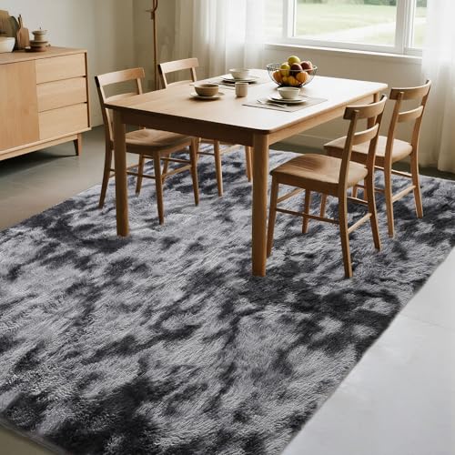 Cinknots Area Rugs Fluffy Carpet Modern Living Room Bedroom Baby Nursery Dorm Soft Non-Slip Carpet Large Modern Indoor Shaggy Carpet Room Home Décor (Black Gray, 3.9'x 5.2'（120 * 160cm）)