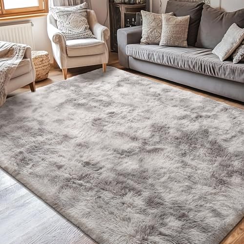 Cinknots Area Rugs Fluffy Carpet Modern Living Room Bedroom Baby Nursery Dorm Soft Non-Slip Carpet Large Modern Indoor Shaggy Carpet Room Home Décor (Grey White, 3.9'x 5.2'（120 * 160cm）)