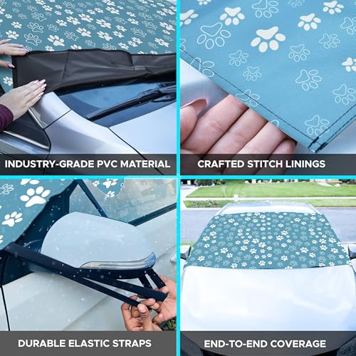EcoNour Windshield Cover for Ice and Snow | Tough 600D Polyester Printed Fabric Windshield Frost Cover for Any Weather | Water, Heat & Sag-Proof Car Windshield Snow Cover | X-Large (69" x 42")