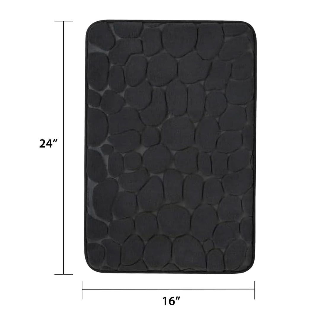 JOYART 1 Piece Bathroom Rugs,Pebble Embossing Memory Foam Bath Mat,Toilet Mats, Non-Slip Absorbentb Rugs, Machine Washable-Black, 16" x 24"