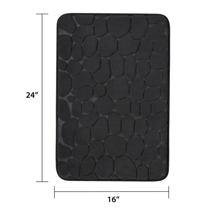 JOYART 1 Piece Bathroom Rugs,Pebble Embossing Memory Foam Bath Mat,Toilet Mats, Non-Slip Absorbentb Rugs, Machine Washable-Black, 16" x 24"