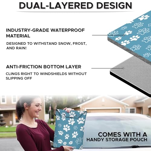 EcoNour Windshield Cover for Ice and Snow | Tough 600D Polyester Printed Fabric Windshield Frost Cover for Any Weather | Water, Heat & Sag-Proof Car Windshield Snow Cover | X-Large (69" x 42")
