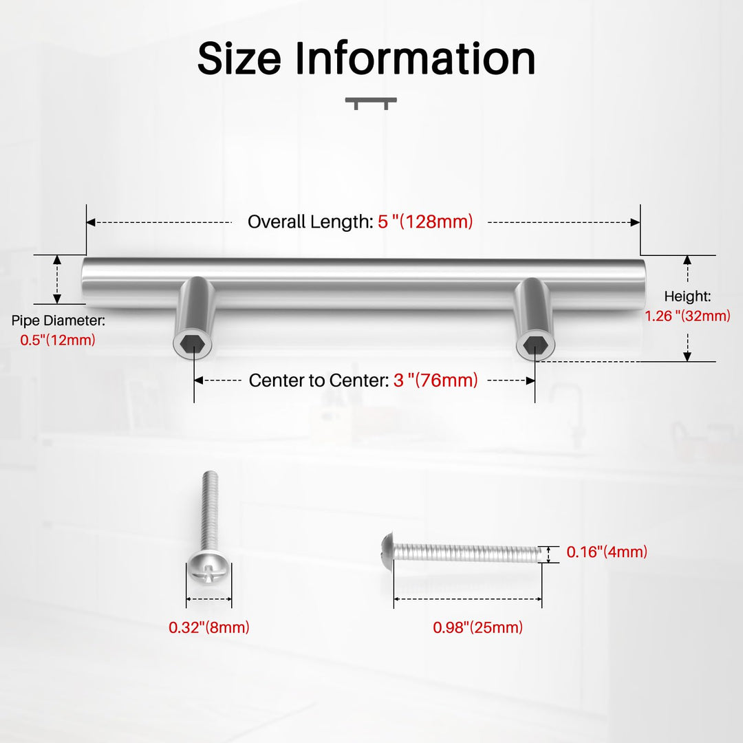 Brushed Nickel Drawer Pulls 20 Pack - 5 Inch Stainless Steel Handles, 3" Hole Centers - Modern Cabinet Hardware for Kitchen & Bathroom (128mm, 76mm), IAQWE