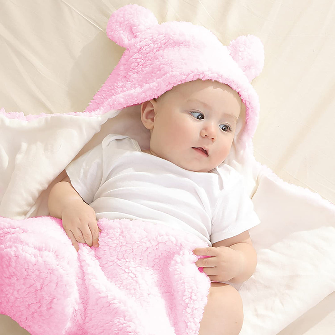 Nunibum FJYQOP Baby Swaddle Blanket Boys Girls Cute Cotton Plush Receiving Blanket Newborn Sleeping Wraps for 0-6 Months - Pink