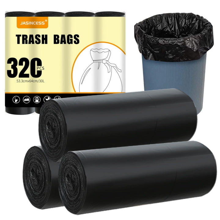 JASINCESS 8 Gallon Strong Trash Bags 30 liter Garbage Bags Small Plastic Bags for home office kitchen (Black-320)