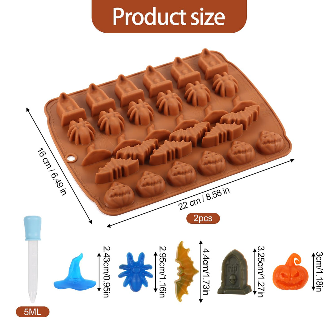 Halloween Molds Silicone for Chocolate Candy, Witch Hat Bat Tombstone Spider Pumpkin Shapes Baking and Crafting Tool for Themed Party