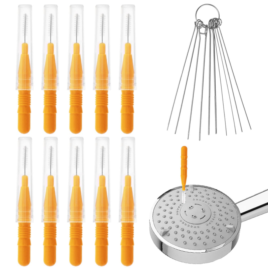 10pcs Shower Head Cleaning Brush, Small Hole Nozzle Cleaning Needle Brush with 10 Stainless Steel Pin Picks Gap Hole Anti-Clogging Cleaner Tool Brush for Car Printer Tubes (Orange)