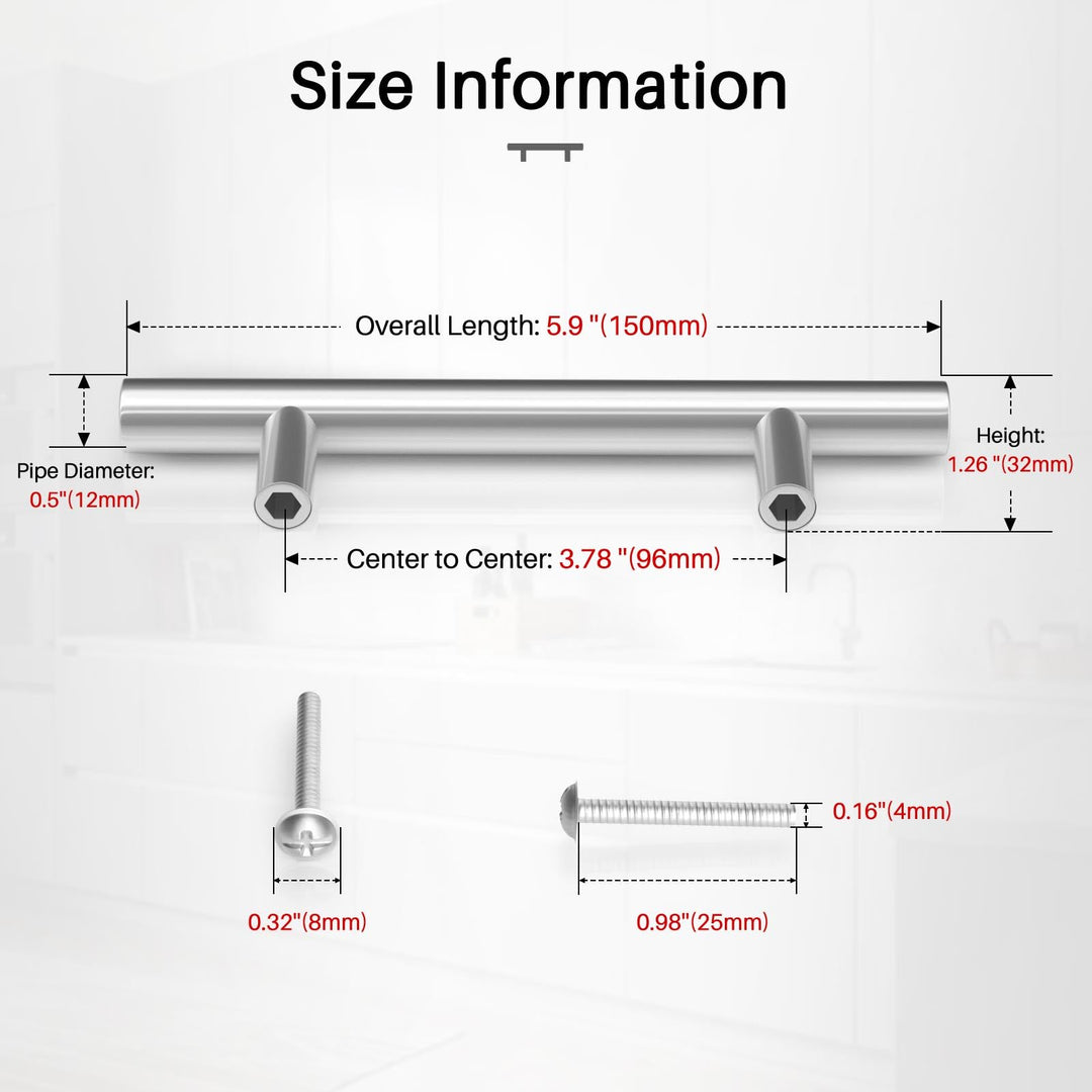Brushed Nickel Drawer Pulls 25 Pack - 6 Inch Stainless Steel Handles, 3-3/4" Hole Centers - Modern Cabinet Hardware for Kitchen & Bathroom (150mm, 96mm), IAQWE