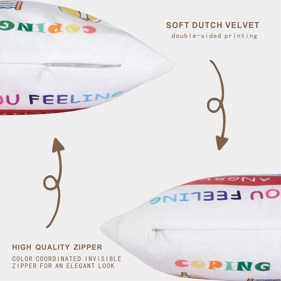 Coping Skills - Counseling Office Must Haves Throw Pillow Covers Calming Corner Mental Health Pillow for Kids Classroom Decor - Calm Down Corner Supplies 18x18 Inch Pillowcase