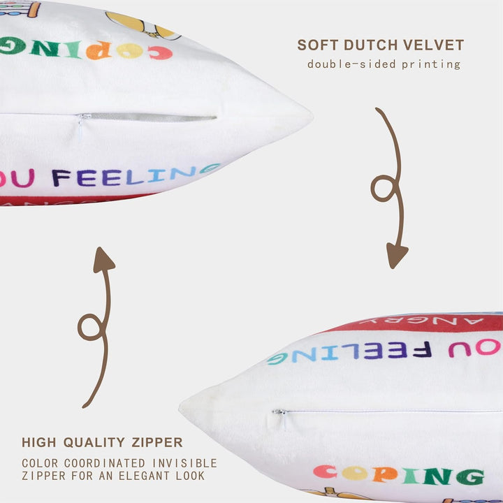 Coping Skills - Counseling Office Must Haves Throw Pillow Covers Calming Corner Mental Health Pillow for Kids Classroom Decor - Calm Down Corner Supplies 18x18 Inch Pillowcase