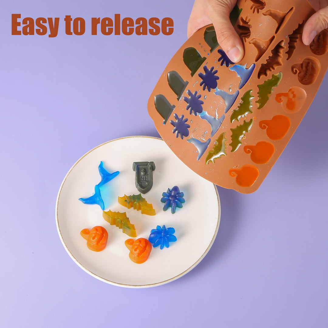 Halloween Molds Silicone for Chocolate Candy, Witch Hat Bat Tombstone Spider Pumpkin Shapes Baking and Crafting Tool for Themed Party