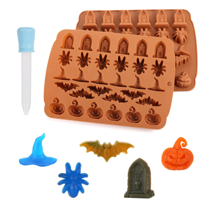 Halloween Molds Silicone for Chocolate Candy, Witch Hat Bat Tombstone Spider Pumpkin Shapes Baking and Crafting Tool for Themed Party