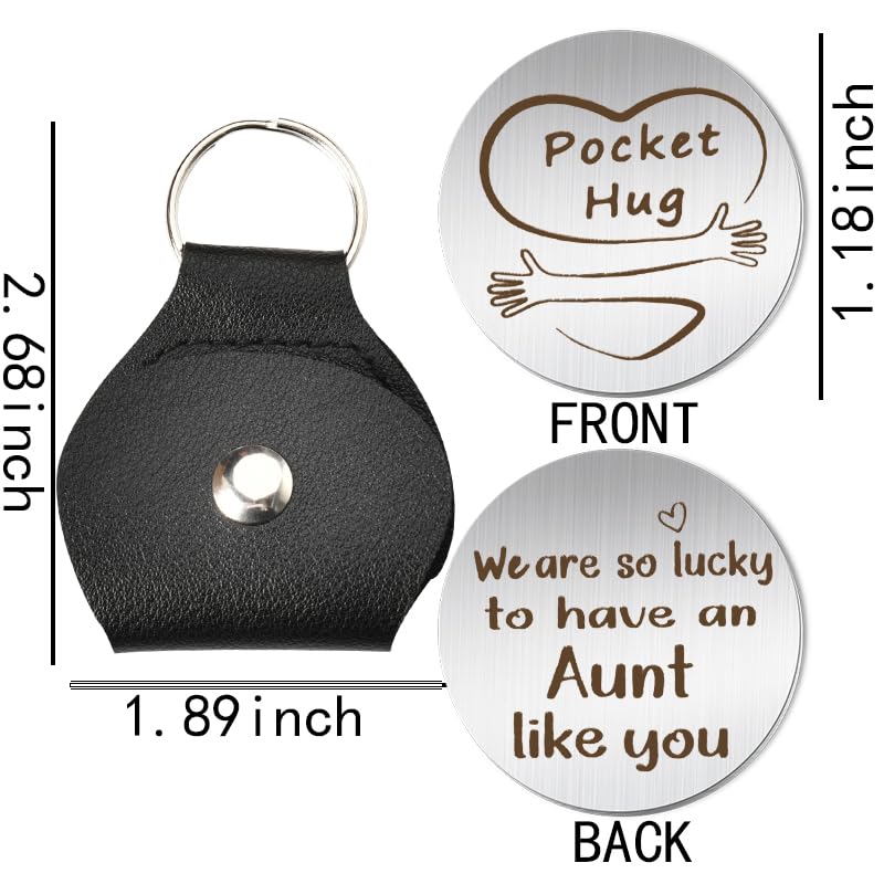 Aunt Christmas Birthday Gifts from Nephew Niece, Aunt Pocket Token Hug Keychain for Aunts Aunty Auntie Long Distance Relationship Gift for Women Double Side Keychain With PU Leather Keychains