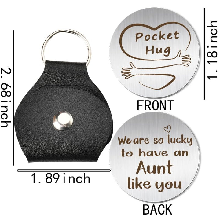 Aunt Christmas Birthday Gifts from Nephew Niece, Aunt Pocket Token Hug Keychain for Aunts Aunty Auntie Long Distance Relationship Gift for Women Double Side Keychain With PU Leather Keychains