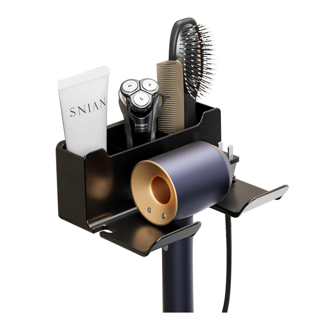 Little World Bathroom Organizer - Wall Mounted Hair Styling Tools Organizer Cabinet Door Blow Rack for Hair Dryer Stand with Plug Hook Black