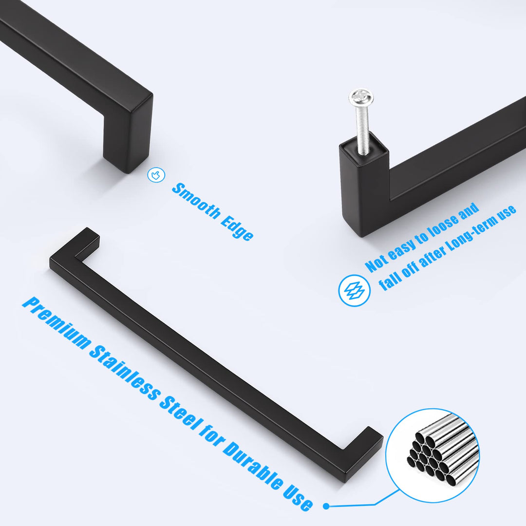 KNOBWELL 10 Pack Black Stainless Cabinet Pulls, Matte Black Drawer Pulls, 8-4/5" Hole Spacing Cabinet Pulls, 9-1/5" Overall Length Kitchen Cupboard Handles
