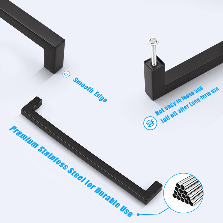KNOBWELL 10 Pack Black Stainless Cabinet Pulls, Matte Black Drawer Pulls, 8-4/5" Hole Spacing Cabinet Pulls, 9-1/5" Overall Length Kitchen Cupboard Handles
