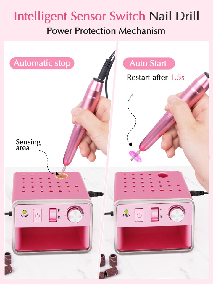 Beloving Nail Drill Machine, Electric Nail File for Acrylic Gel Dip Powder Nails, 20000 RPM Portable Electric Nail Drill Kit for Manicure Pedicure, E file Acrylic Nail Tools for Home Use, Pink