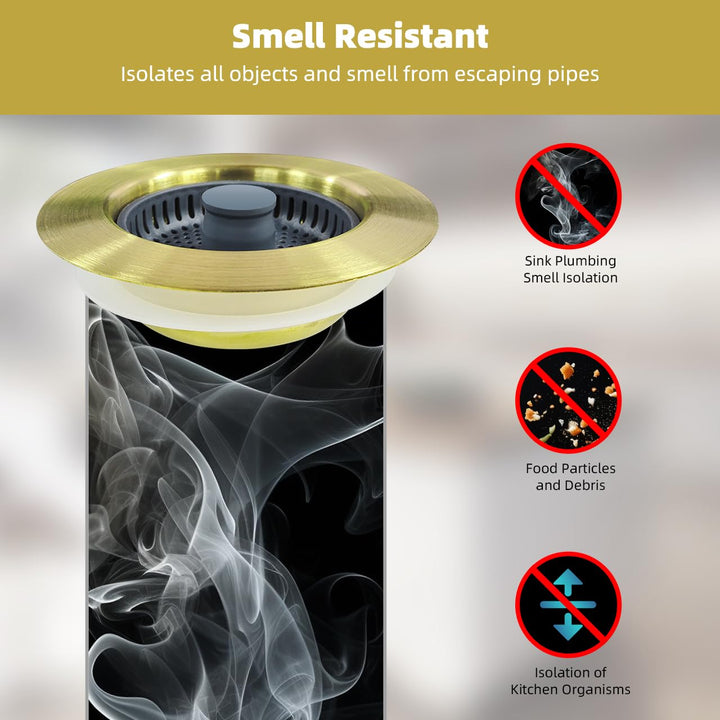 Hibbent Upgraded 3 in 1 Kitchen Sink Drain Strainer and Stopper Combo, Stainless Steel Metal Pop Up Sink Stopper, 3 Anti-Clogging Basket Strainers for US Standard 3-1/2 Inch Drain, Brushed Gold