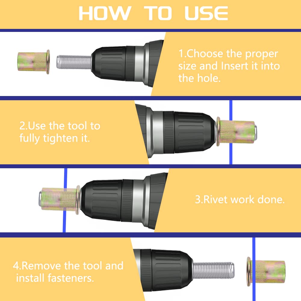 WMYCONGCONG 200 PCS Metric Rivet Nut M4 M5 M6 M8 M10 Hex Rivnut Carbon Steel Flat Head Threaded Insert Assortment Kit