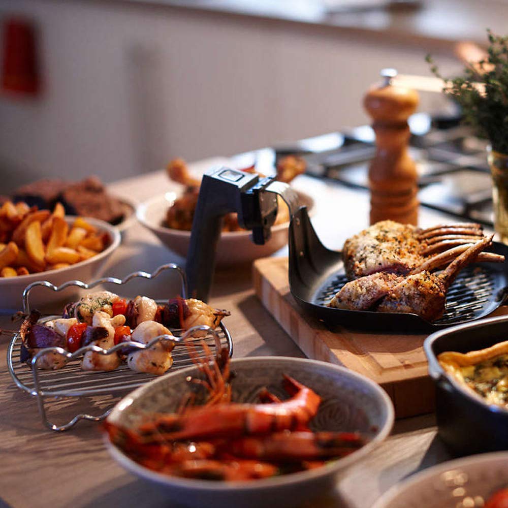 Air fryer Double Layer Round Rack with 5 Skewers Fitting XL Air Fryers（9in,Fit 5.3 QT or Above）