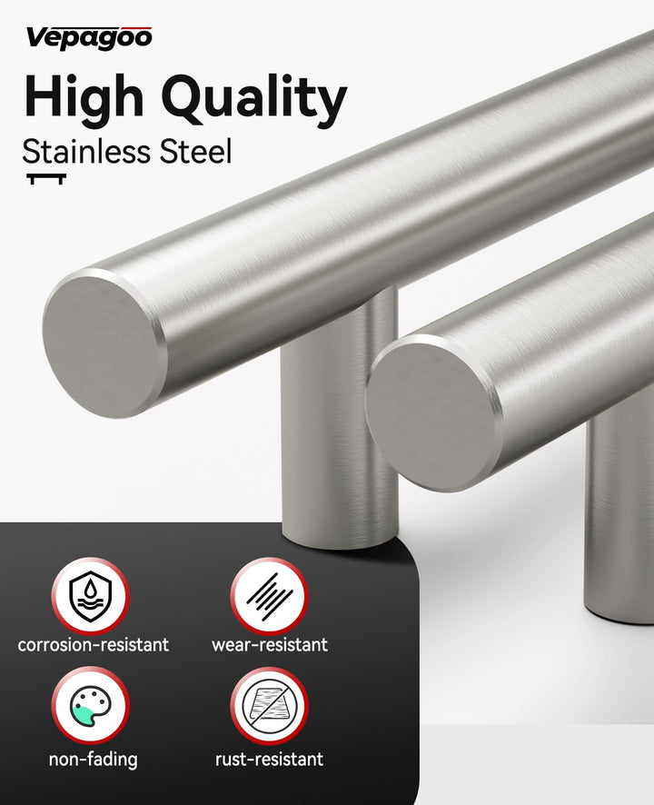 Vepagoo 20 Pack 6-2/5" Brushed Nickel Cabinet Handles Drawer Pulls – 4 inch Hole Center Silver Stainless Steel Handle Pull for Kitchen, Bathroom, Wardrobes, Tv Cabinets – Poignée Armoire Cuisine