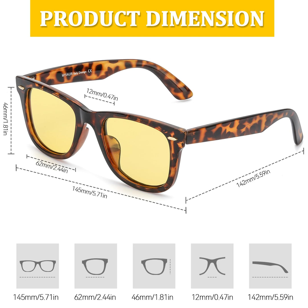 TJUTR Night Driving Glasses for Men Women, Classic Anti Glare Night Vision Glasses, Polarized Yellow Lens for Night Time