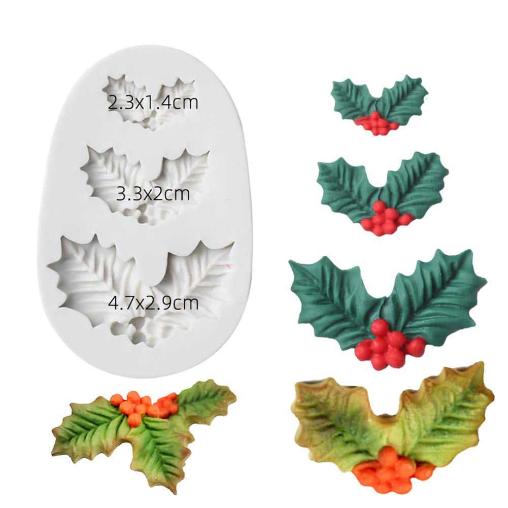 Christmas Fondant Mold Set of 5 Pieces- 3D Snowflake, Christmas Tree, Reindeer, Holly Leaf, Cupcake Topper for Cake Decorating Tools