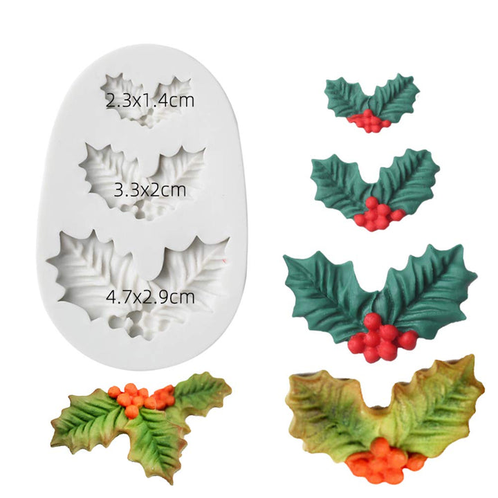 Christmas Fondant Mold Set of 5 Pieces- 3D Snowflake, Christmas Tree, Reindeer, Holly Leaf, Cupcake Topper for Cake Decorating Tools