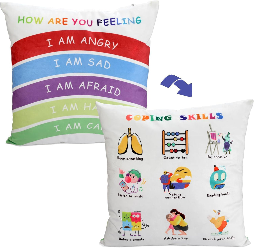 Coping Skills - Counseling Office Must Haves Throw Pillow Covers Calming Corner Mental Health Pillow for Kids Classroom Decor - Calm Down Corner Supplies 18x18 Inch Pillowcase