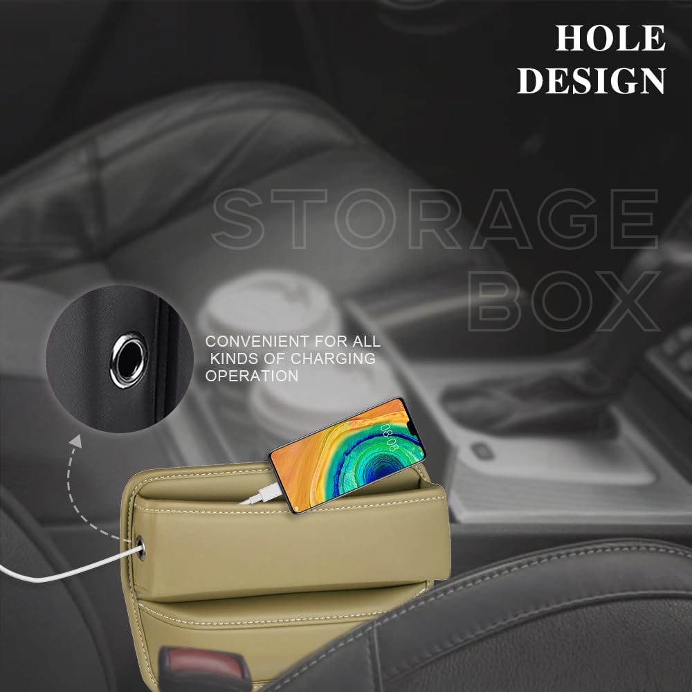 Wedcool Car Seat Gap Organizer, Premium Leather Car Seat Storage Box, Car Seat Side Pocket Organizer, Car Front Center Console Organizer Accessories Universal for Most Cars (Beige)