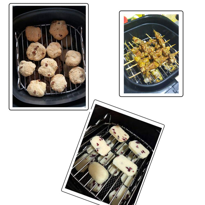 Air fryer Double Layer Round Rack with 5 Skewers Fitting XL Air Fryers（9in,Fit 5.3 QT or Above）