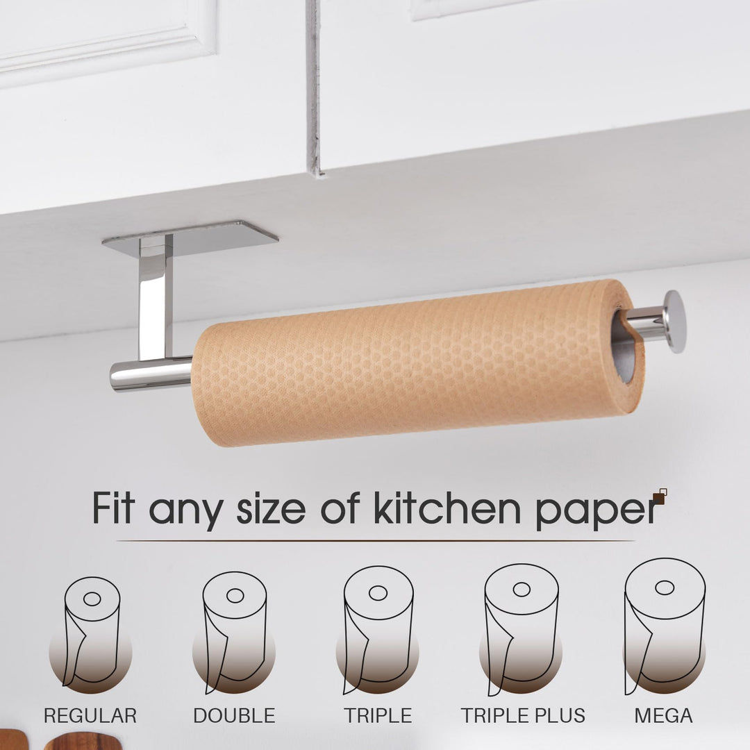 KOKOSIRI Paper Towel Holder Self-Adhesive Bar Under Cabinet for Kitchen Towel Polished Chrome Stainless Steel Wall Mounted Rack, B3012CH