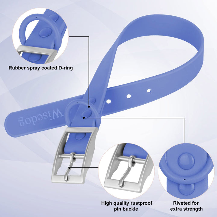 Wisedog Waterproof Dog Collar: Multiple Adjust 8.5” to 32.6”, Soft Rubber Coated Webbing, Easy to Clean, for Small Medium Large Dogs (XL(Length:18"-23.6"; Width:1"), Blue)