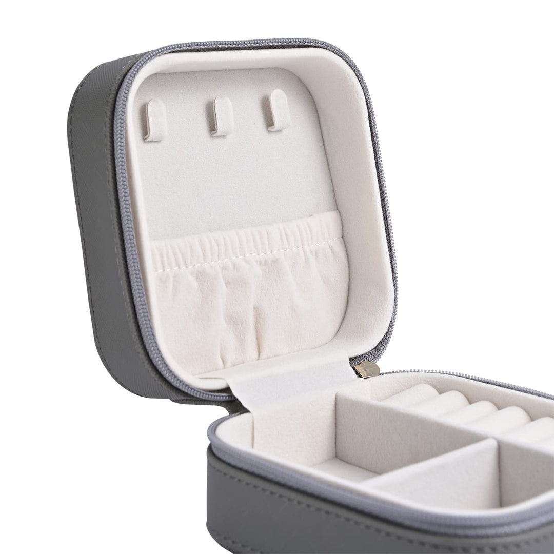 Luxury Travel Jewelry Leather Box Mini Organizer-Small Jewelry Multifunctional Storage Portable Travel Case for Rings Earrings Necklace Mother's Day Gift Women Wife Daughter Gift (GRAY)