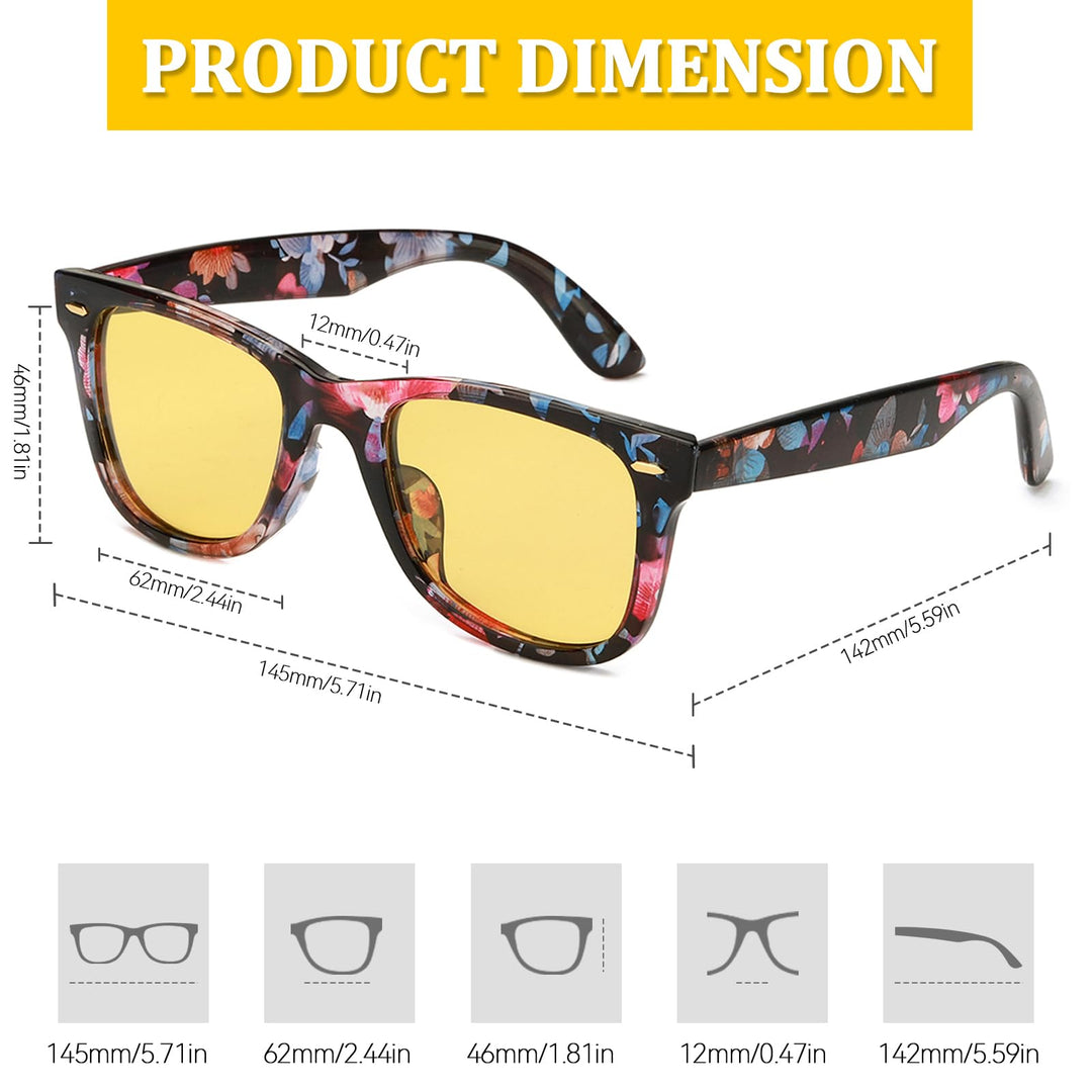 TJUTR Night Driving Glasses for Men Women, Classic Anti Glare Night Vision Glasses, Polarized Yellow Lens for Night Time