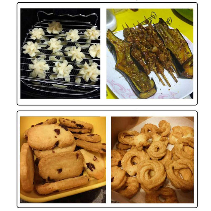 Air fryer Double Layer Round Rack with 5 Skewers Fitting XL Air Fryers（9in,Fit 5.3 QT or Above）