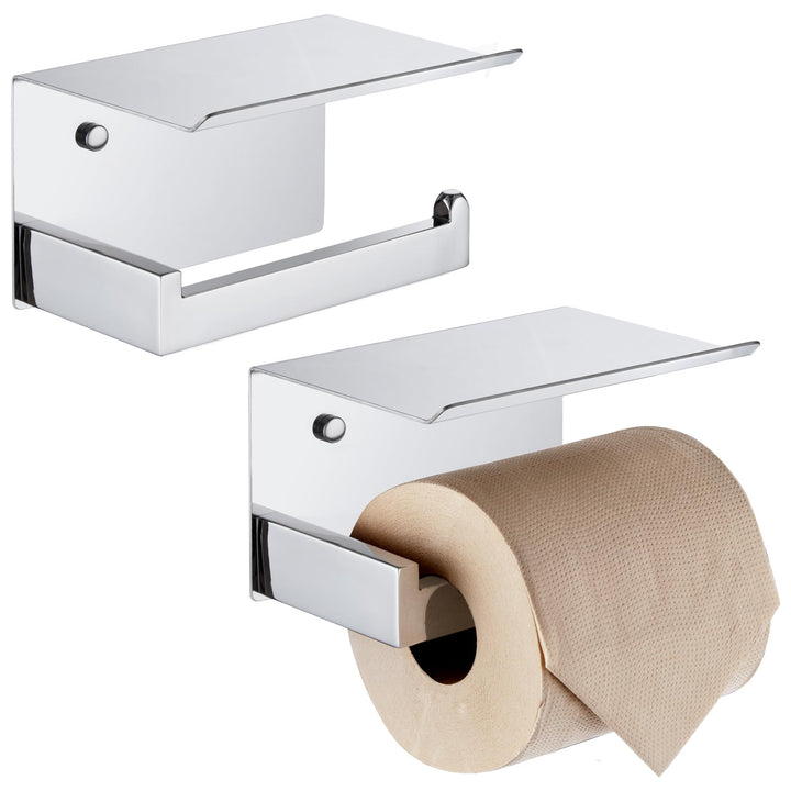 KOKOSIRI Toilet Paper Holder with Shelf Chrome Bathroom Toilet Roll Holder T-304 Polished Stainless Steel Wall Mounted, 2 Pack, B2010CH-P2